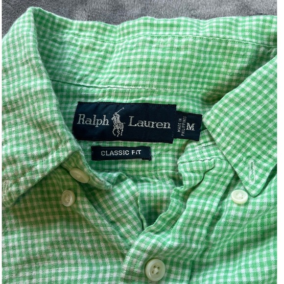 Ralph Lauren Classic Fit Gingham Linen Button Down Shirt Men's Medium - Picture 3 of 6